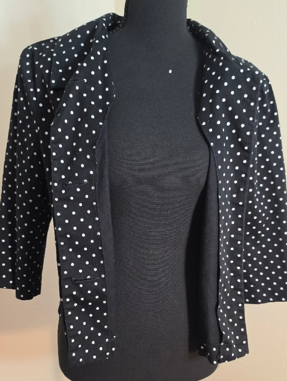 Dress Barn Black Polka Dot Cropped Blazer